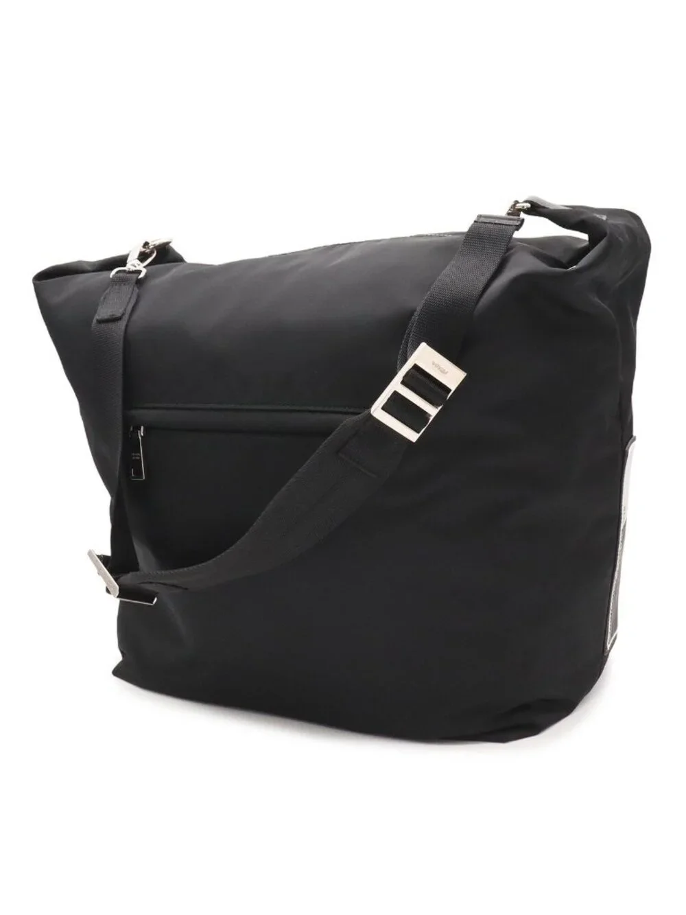 Prada Rubber Logo Shoulder Bag Nylon Leather Nero Black Silver